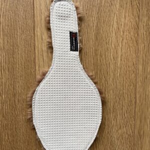 Fur and white textured leather round paddle